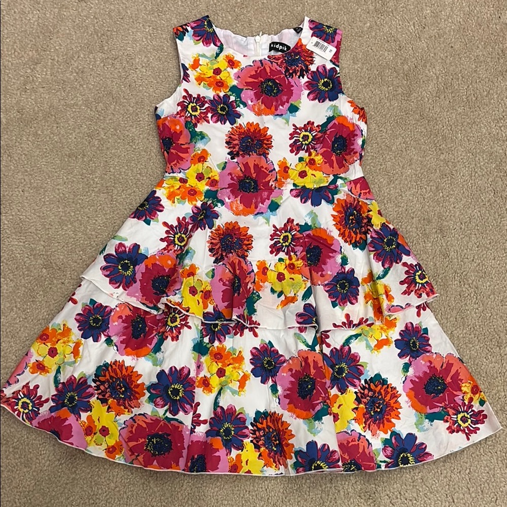 NWT Kidpik Girls Floral Sleeveless Dress Pink Orange Yellow - Size 10